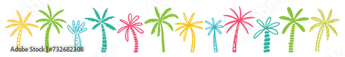 Vector collection of palm trees hand-drawn in the style of doodles