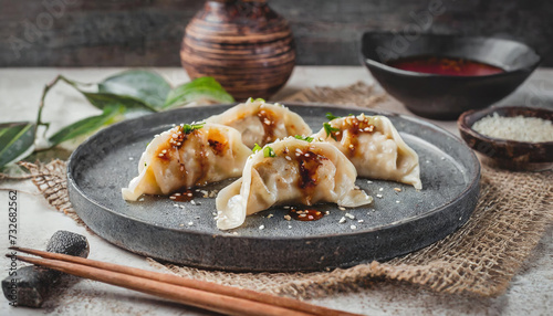 Delicious jiaozi or gyoza traditional asian dumplings