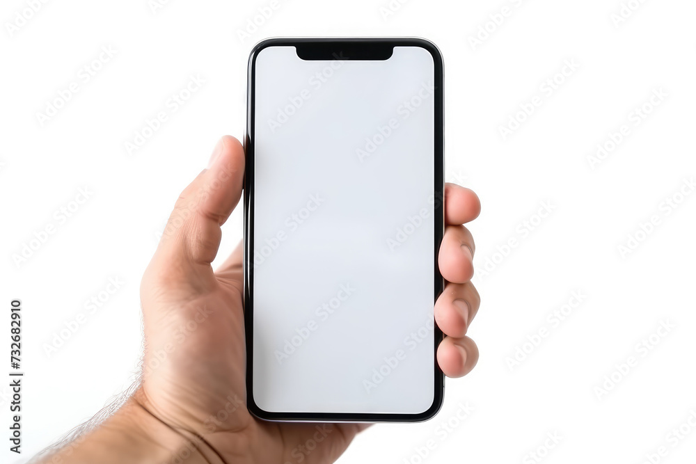 A close up of a hand holding smart phone , smart phone screen is blank , Mockup blank template illustration A close up of a hand holding smart phone , smart phone screen is blank , Mockup blank template illustration