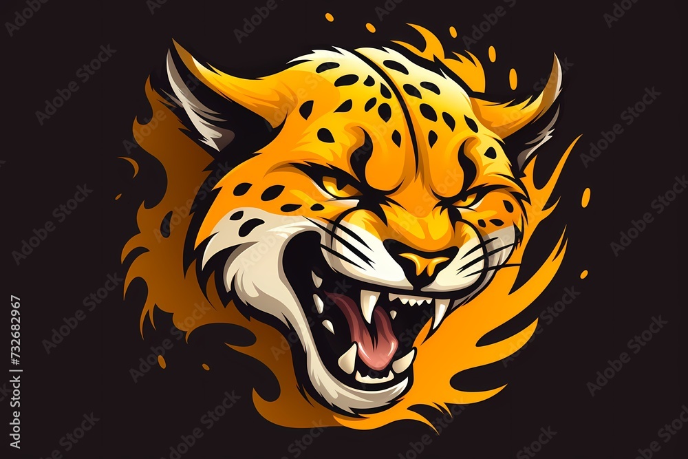 A dynamic and energetic cheetah face logo illustration, emphasizing speed and agility, isolated on a vibrant solid background for a bold brand identity