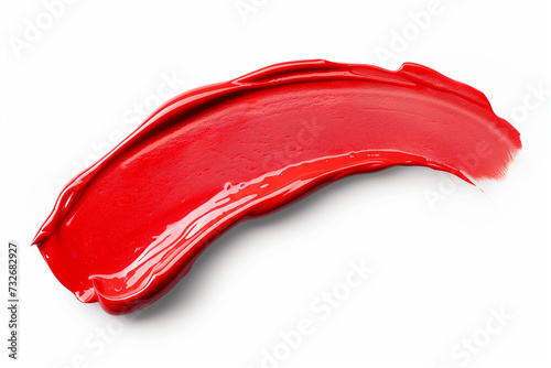 Glossy red lipstick swatch isolated against a white backdrop