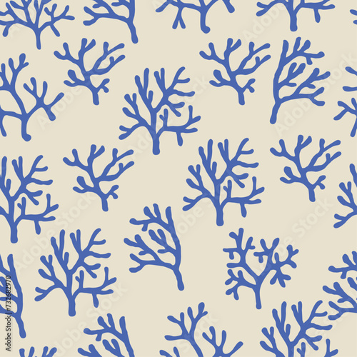Pattern depicting the outlines of corals. Beautiful underwater flora. Hand-drawn seaweed. Pattern in boho style. Illustration for the web, textiles, scrapbooking, and much more.