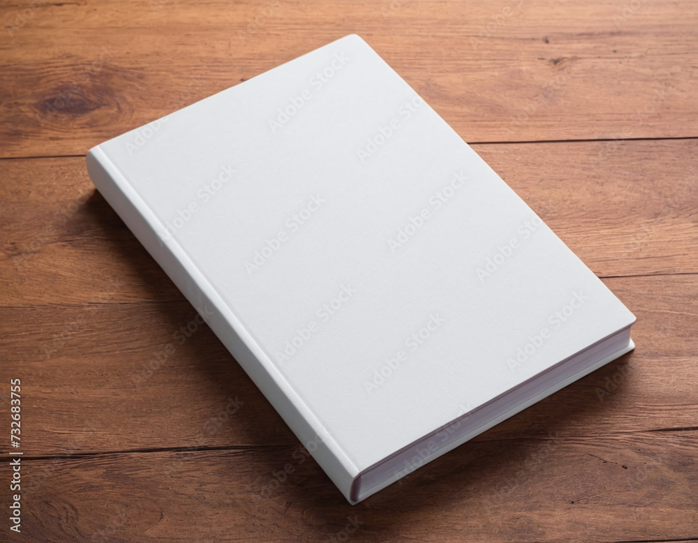 Blank hardcover book cover mockup template on wooden table