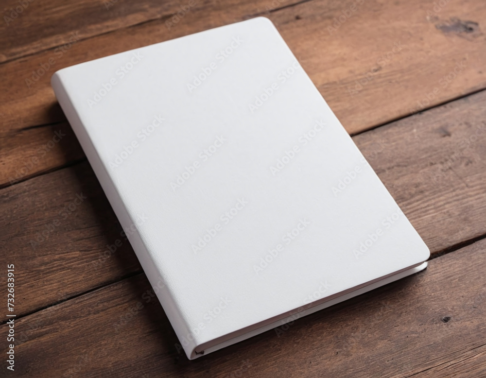Fototapeta premium Blank hardcover book cover mockup template on wooden table
