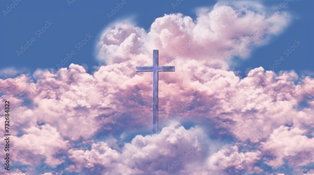A holy cross in blue sky surrounded by clouds A holy cross in blue sky surrounded by clouds