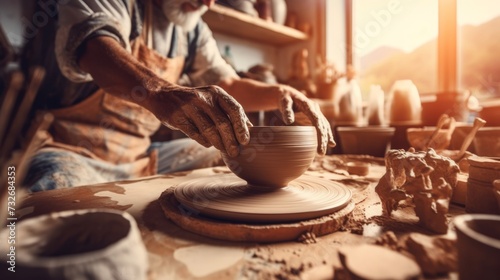 A crafter is making pottery in potter photo