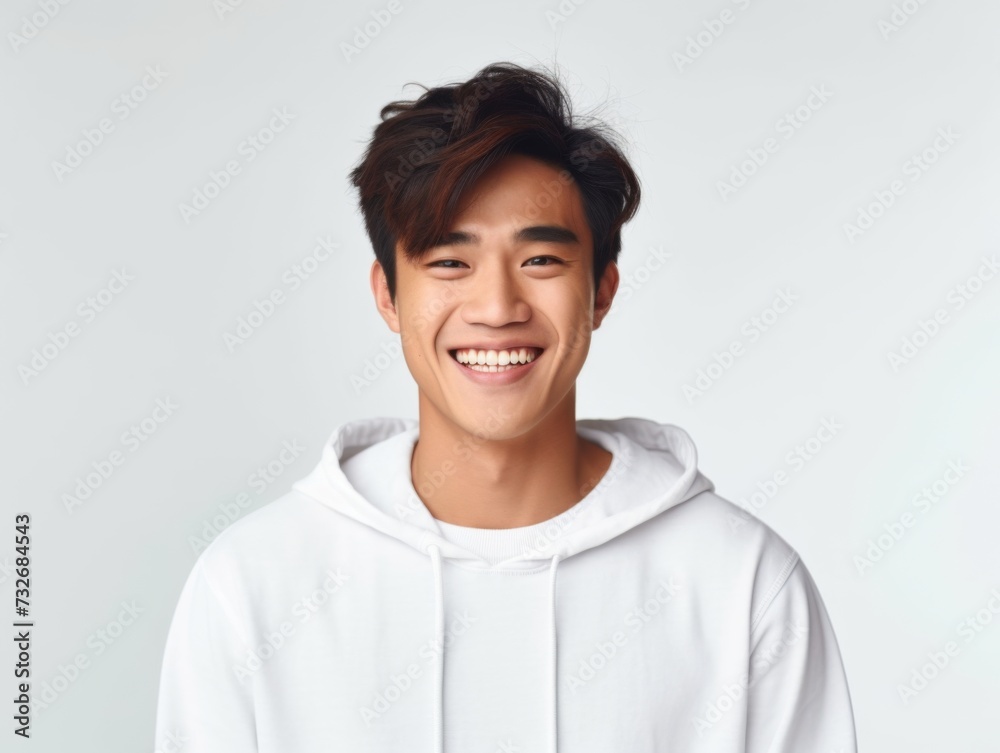 A smiling young asian man posing on a white background. A smiling young asian man posing on a white background.