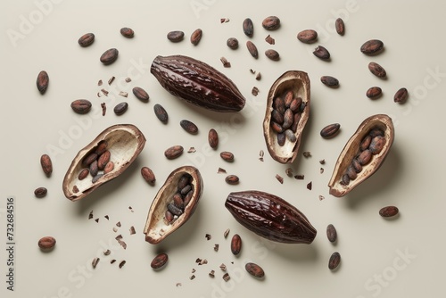 Open cocoa fruit with cocoa beans inside