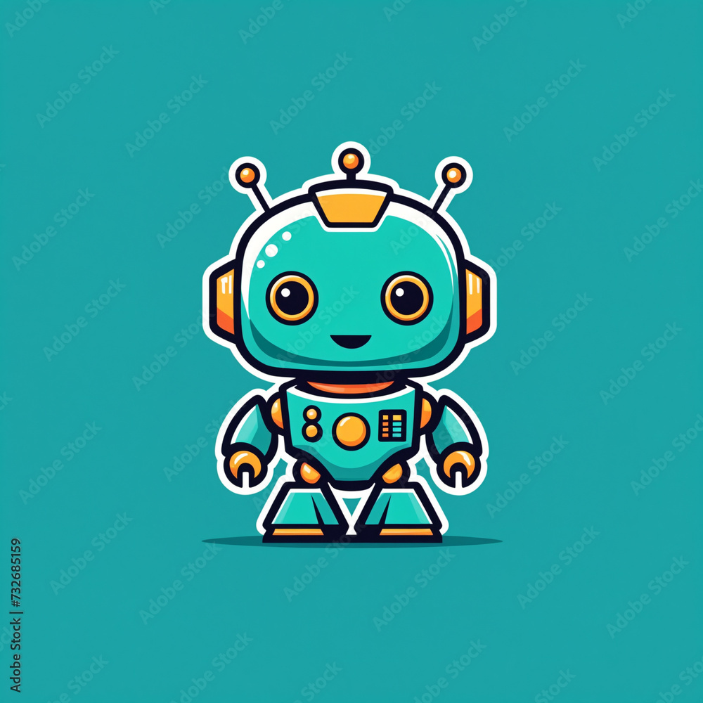 Fototapeta premium logo vector style icon of a cute robot on a flat color background