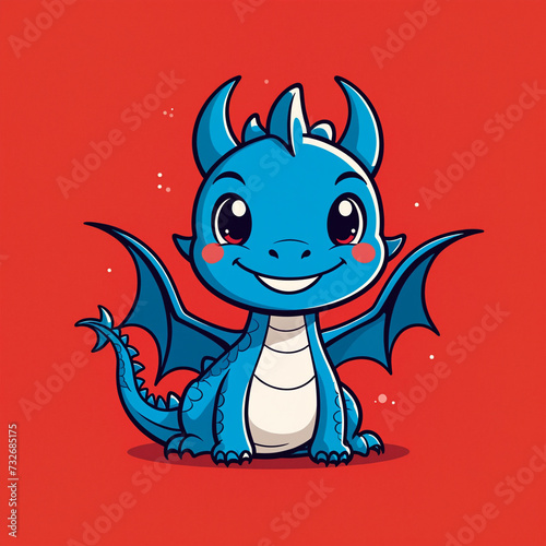 logo vector style icon of a cute dragon isolated on a red background, 