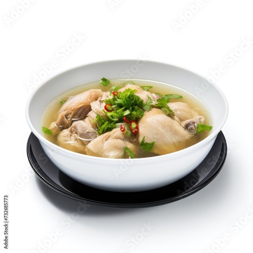 Cantonese chicken soup isolated on white background