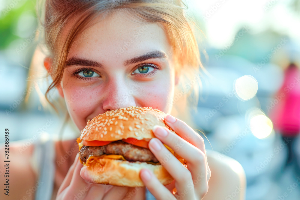 beautiful girl eating hamburguer beautiful girl eating hamburguer