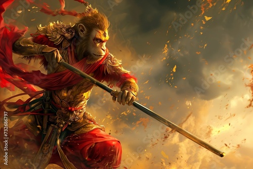 Sun Wukong The Monkey King in a fighting stance with a staff