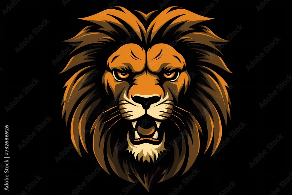 A fierce lion face logo with piercing eyes and a majestic mane