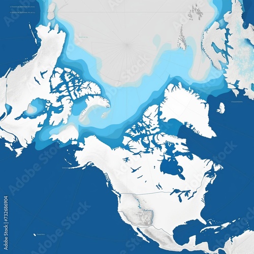 AI generated illustration of a blue map illustrating the geographic extent of sea ice in the region