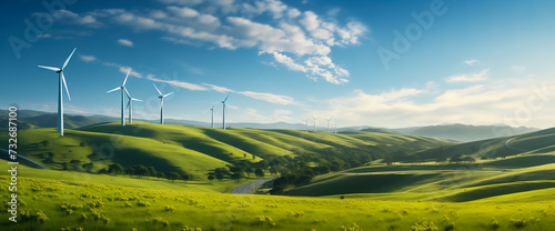 A Painting of a Green Landscape With Windmills