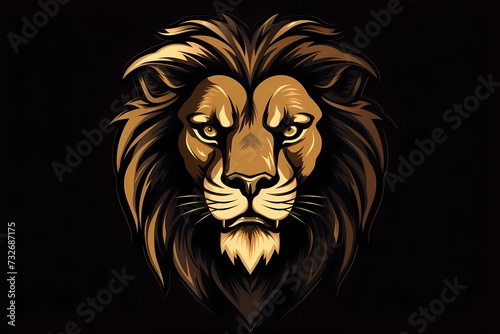 A fierce lion face logo with piercing eyes and a majestic mane