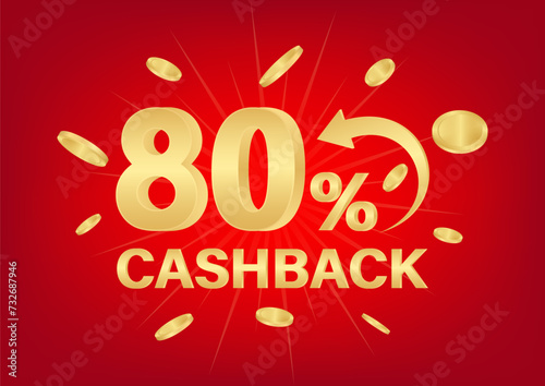 Cash Back or Money Refund. 80% Cash Back Offer for Discount. Online Shopping Concept. Vector Illustration. 