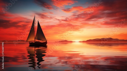 Sunset sailboat on the ocean.