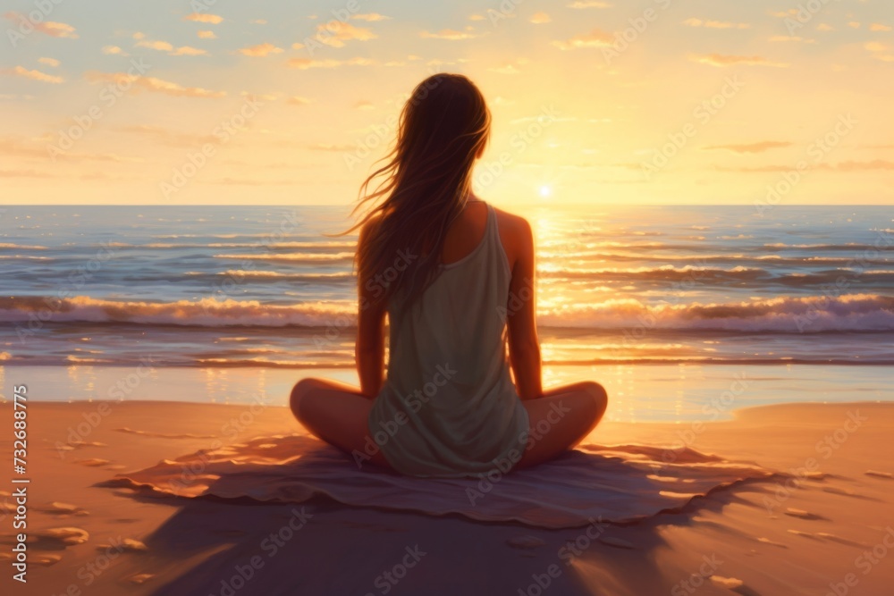 young woman sitting on the beach doing meditation young woman sitting on the beach doing meditation