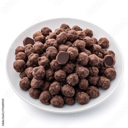 Chocolate puffs in a plate isolated on white background