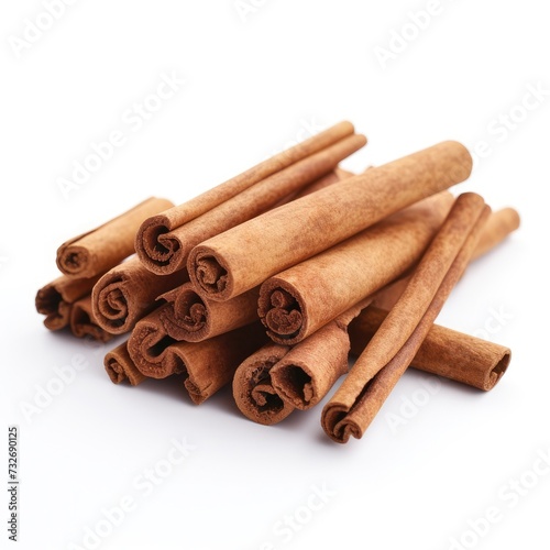 Cinnamon sticks closeup isolated on white background