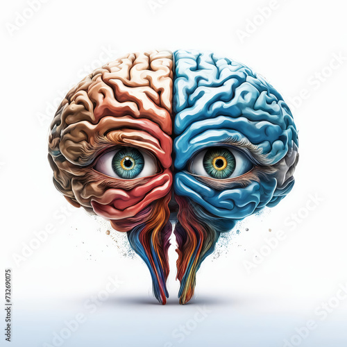 a colored brain with eyes, a human mind. artificial intelligence generator, AI, neural network image. background for the design.