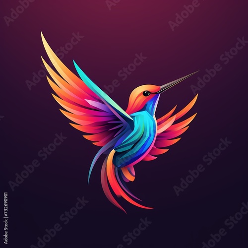 A graceful and sleek hummingbird face logo illustration, highlighting the beauty and agility of this tiny bird, perfectly isolated on a vibrant and energetic solid background