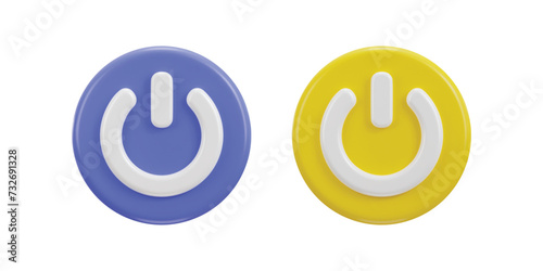 power on off button icon 3d rendering illustration set