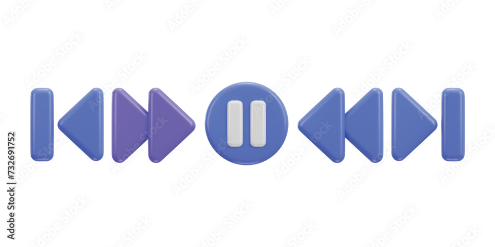 skip, next previous music play buttons 3d vector icon set