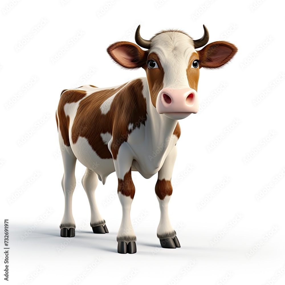 Cute cow 3d character isolated on white background