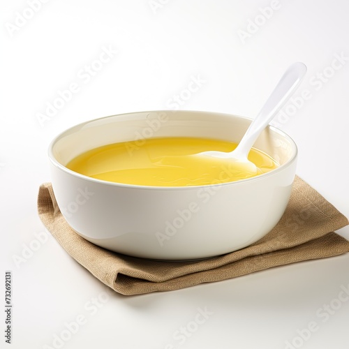 Bowl full of cow ghee isolated on white background