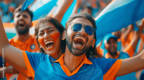 Cheering fans at a cricket match