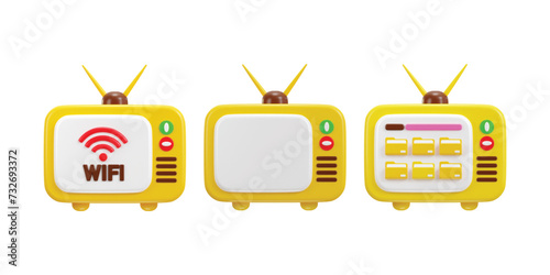 Vintage retro tv with antenna and switcher for channels television and multimedia concept 3d icon set