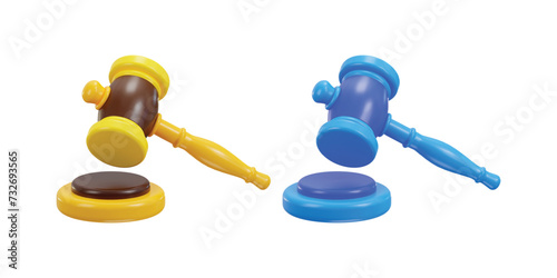 3d judge gavel icon or 3d judgement hammer law gavel icon illustration set