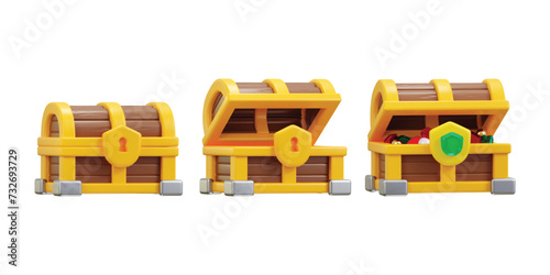 Fototapeta Naklejka Na Ścianę i Meble -  Golden wood treasure chest 3d rendering icon set for website or game