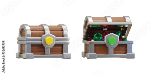 wood treasure chest 3d rendering icon set for website or game