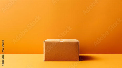 A cardboard box placed on a colored background