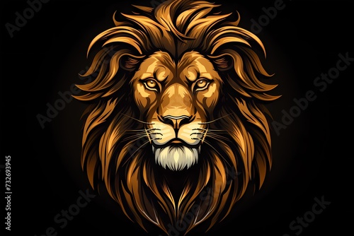 A majestic lion face logo illustration with intricate details and a fierce expression, isolated on a solid background for a powerful brand identity