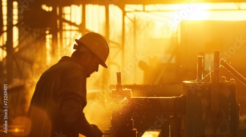 A construction worker exerting great effort while working under the blazing sun
