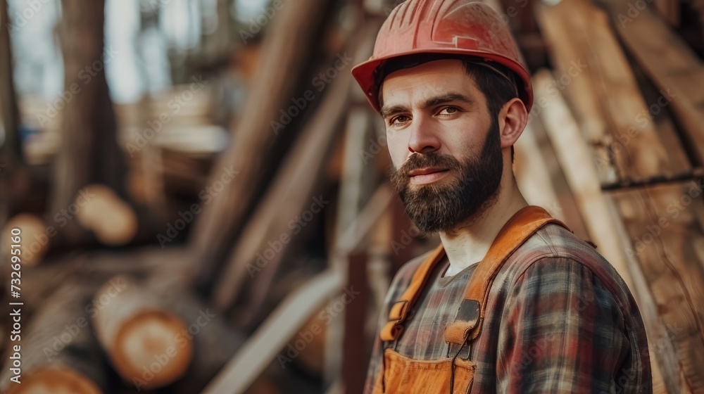 A sawmill worker poster with copy space
