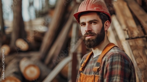 A sawmill worker poster with copy space 
