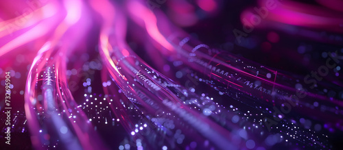 3d rendering of abstract particles in space with depth of field and bokeh. Beautiful glowing data cables transferring information. Futuristic background with depth of field and bokeh.