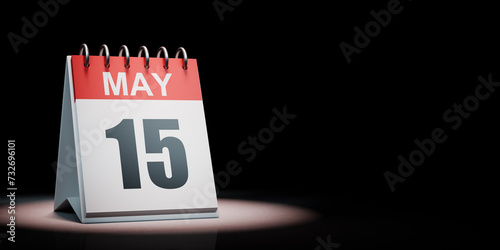 May 15 Calendar Spotlighted on Black Background