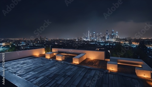 night view of the city by a rooftop 