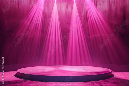 An empty podium scene for a product presentation with pink lights.