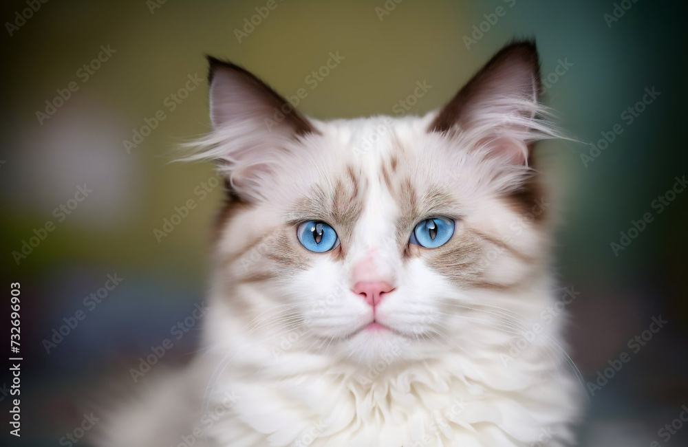 Beautiful young white purebred Ragdoll cat