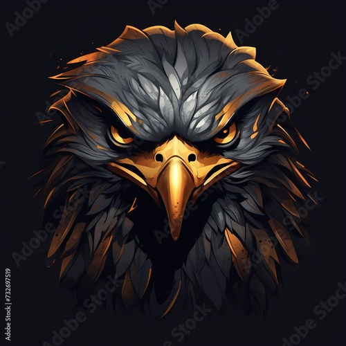 A powerful and intense hawk face logo illustration, capturing resilience and strength, standing out against a rugged and textured solid background