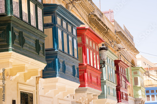 Gallarija, closed balconies, typical of Malta, of various colours photo