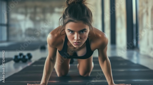 athletic woman doing fitness sport push-ups 